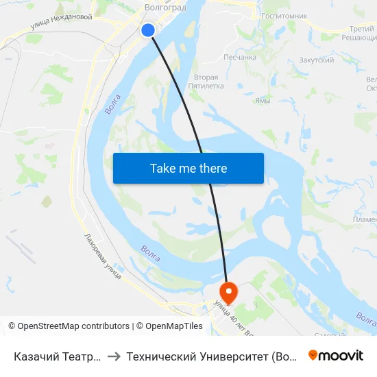 Казачий Театр (Б) to Технический Университет (Волггту) map