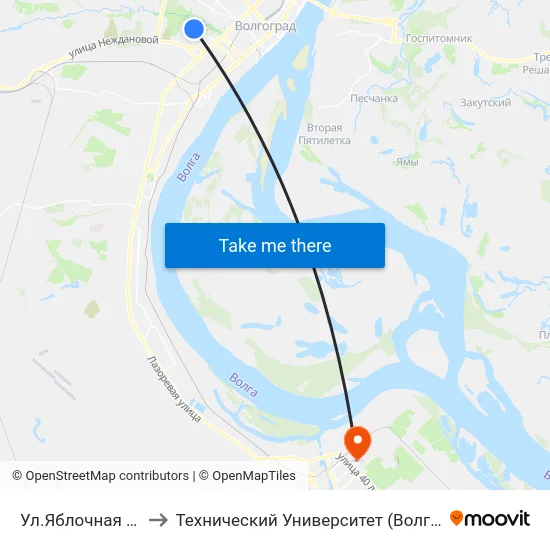 Ул.Яблочная (Б) to Технический Университет (Волггту) map
