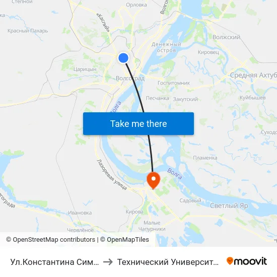 Ул.Константина Симонова (А) to Технический Университет (Волггту) map