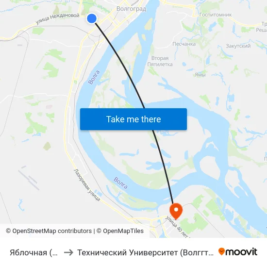 Яблочная (А) to Технический Университет (Волггту) map