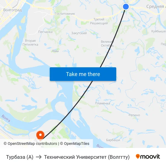 Турбаза (А) to Технический Университет (Волггту) map