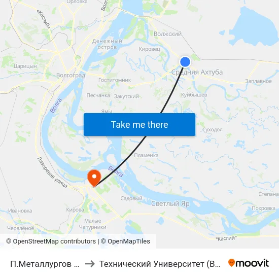 П.Металлургов 1 (Б) to Технический Университет (Волггту) map