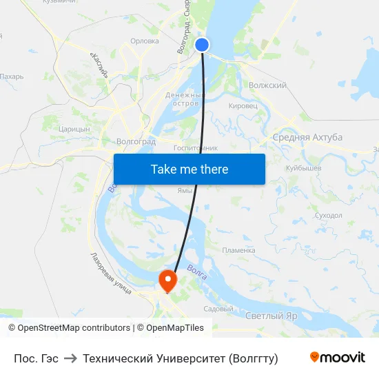 Пос. Гэс to Технический Университет (Волггту) map
