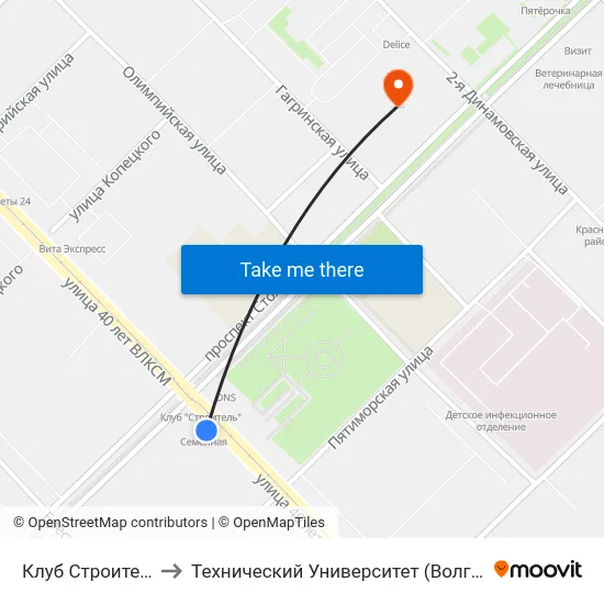 Клуб Строитель to Технический Университет (Волггту) map