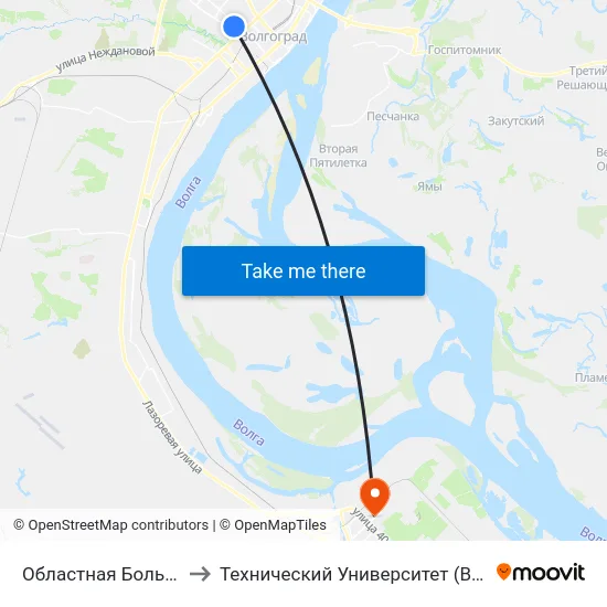 Областная Больница to Технический Университет (Волггту) map