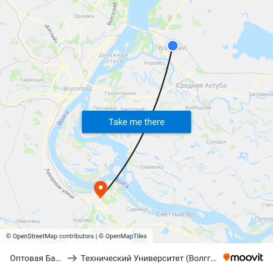 Оптовая База to Технический Университет (Волггту) map