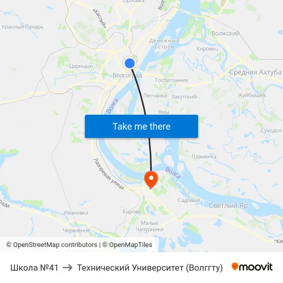 Школа №41 to Технический Университет (Волггту) map