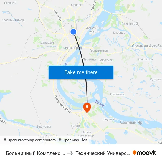 Больничный Комплекс (Ул. Землячки) to Технический Университет (Волггту) map