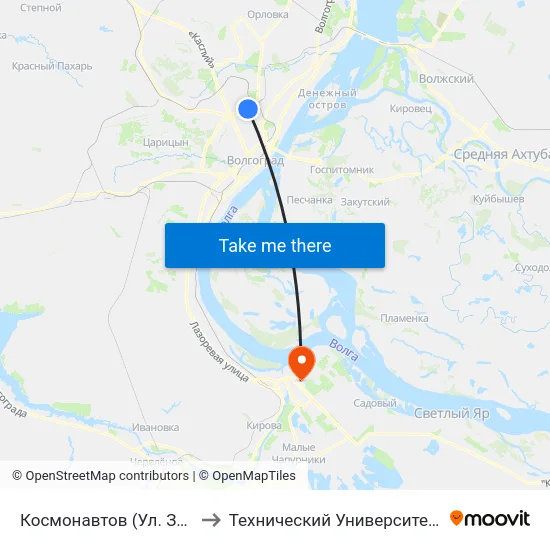 Космонавтов (Ул. Землячки) to Технический Университет (Волггту) map