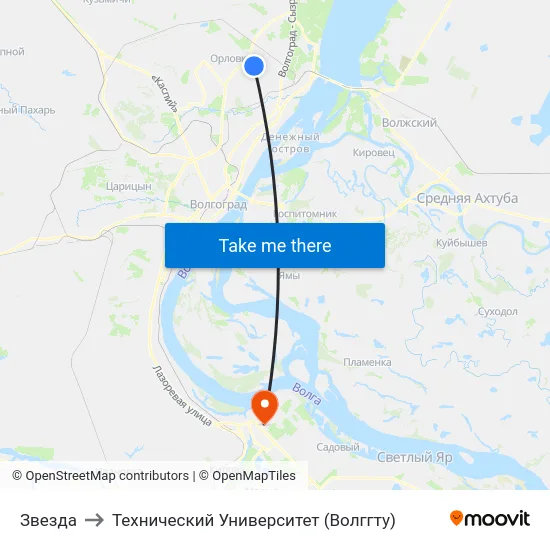 Звезда to Технический Университет (Волггту) map