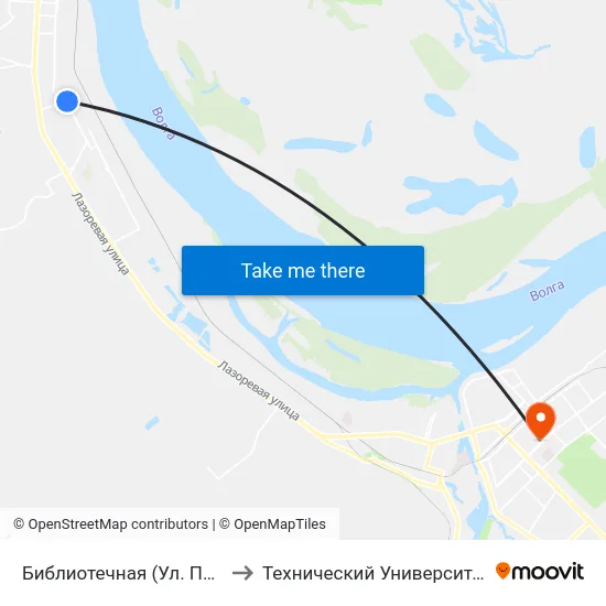 Библиотечная (Ул. Писемского) to Технический Университет (Волггту) map