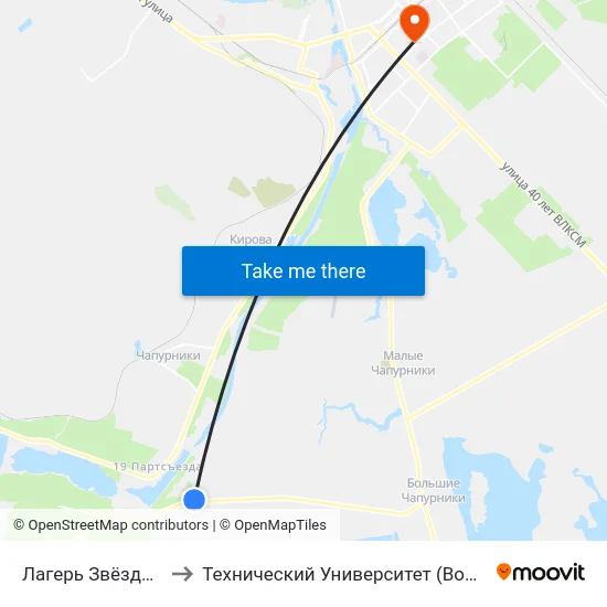 Лагерь Звёздный to Технический Университет (Волггту) map