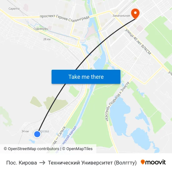 Пос. Кирова to Технический Университет (Волггту) map