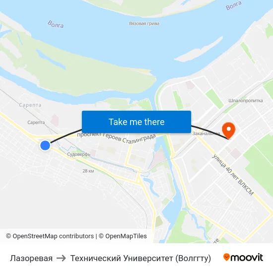 Лазоревая to Технический Университет (Волггту) map