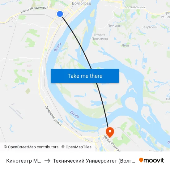 Кинотеатр Мир to Технический Университет (Волггту) map