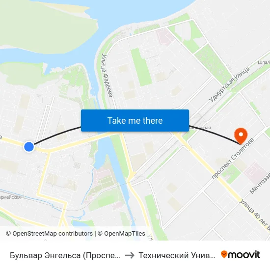 Бульвар Энгельса (Проспект Героев Сталинграда) to Технический Университет (Волггту) map