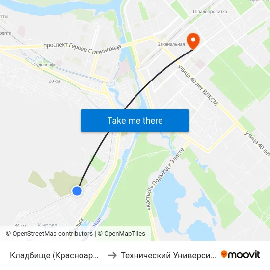 Кладбище (Красноармейский Р-Н) to Технический Университет (Волггту) map