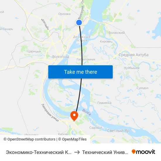 Экономико-Технический Колледж (Ул. Шурухина) to Технический Университет (Волггту) map