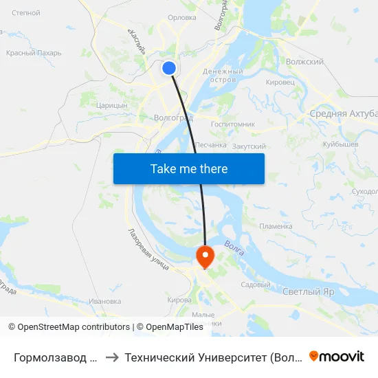 Гормолзавод №3 to Технический Университет (Волггту) map