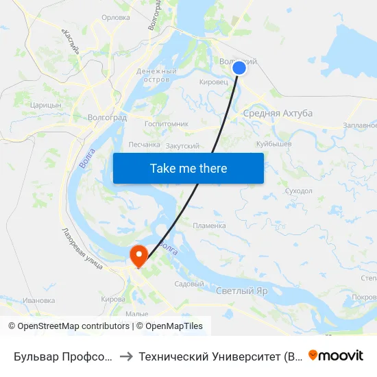 Бульвар Профсоюзов to Технический Университет (Волггту) map