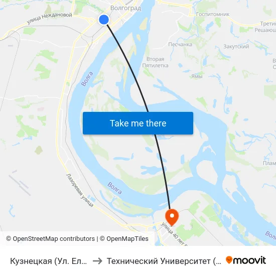 Кузнецкая (Ул. Елецкая) to Технический Университет (Волггту) map