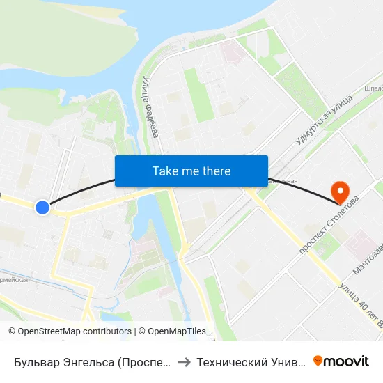 Бульвар Энгельса (Проспект Героев Сталинграда) to Технический Университет (Волггту) map