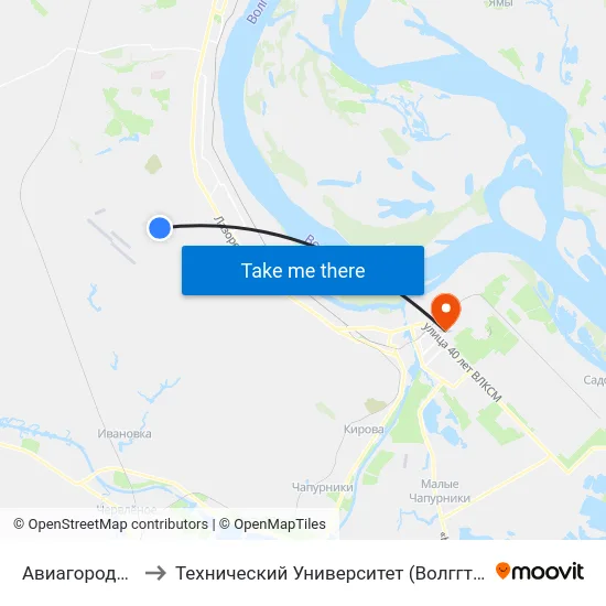 Авиагородок to Технический Университет (Волггту) map