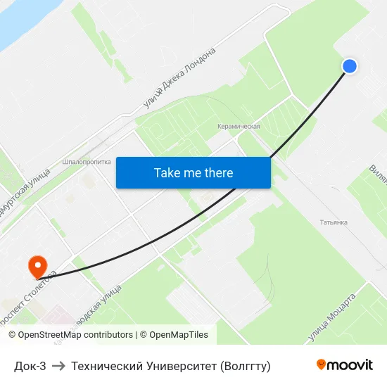 Док-3 to Технический Университет (Волггту) map