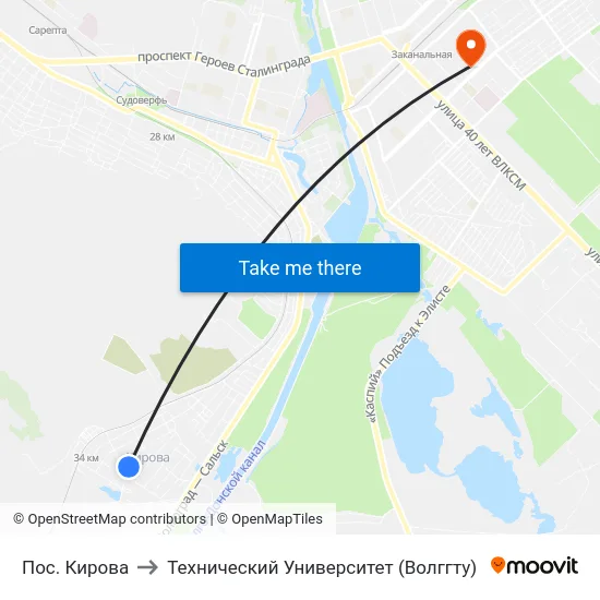 Пос. Кирова to Технический Университет (Волггту) map