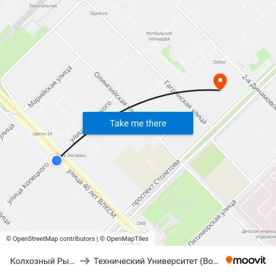 Колхозный Рынок to Технический Университет (Волггту) map