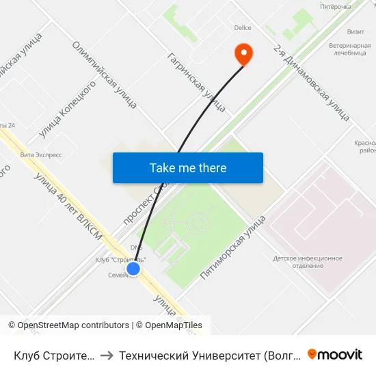 Клуб Строитель to Технический Университет (Волггту) map