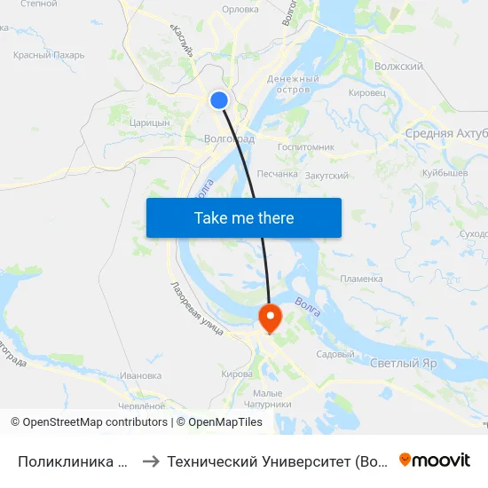 Поликлиника №28 to Технический Университет (Волггту) map
