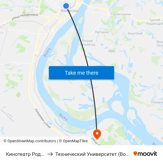 Кинотеатр Родина to Технический Университет (Волггту) map