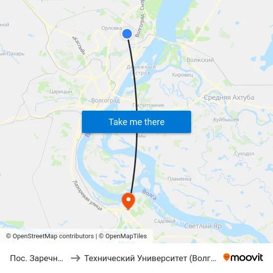 Пос. Заречный to Технический Университет (Волггту) map