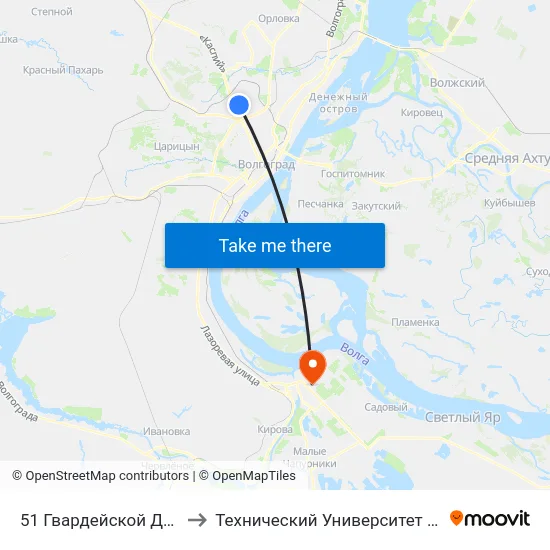 51 Гвардейской Дивизии to Технический Университет (Волггту) map
