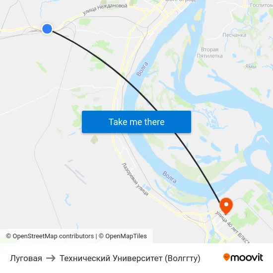 Луговая to Технический Университет (Волггту) map