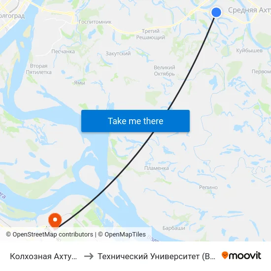 Колхозная Ахтуба - 1 to Технический Университет (Волггту) map