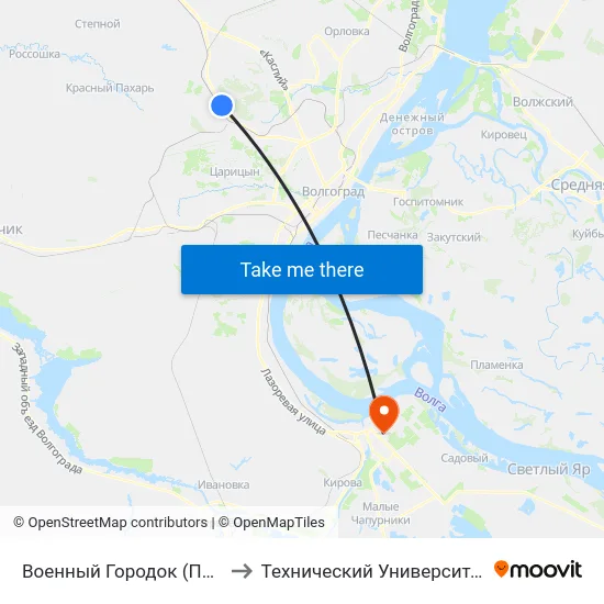 Военный Городок (Пос. Гумрак) to Технический Университет (Волггту) map