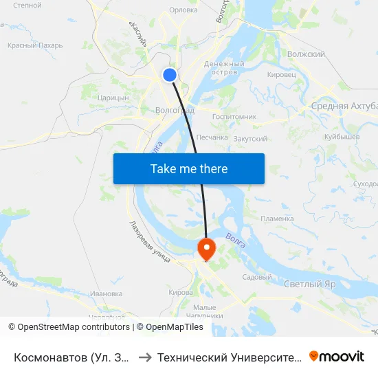 Космонавтов (Ул. Землячки) to Технический Университет (Волггту) map