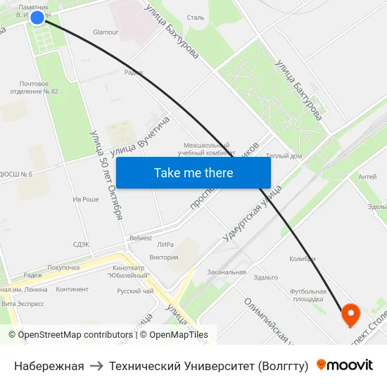 Набережная to Технический Университет (Волггту) map
