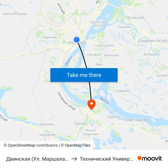 Двинская (Ул. Маршала Рокоссовского) to Технический Университет (Волггту) map