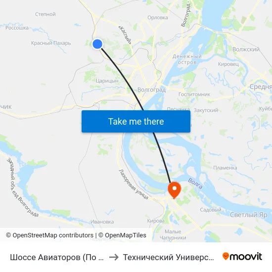 Шоссе Авиаторов (По Требованию) to Технический Университет (Волггту) map