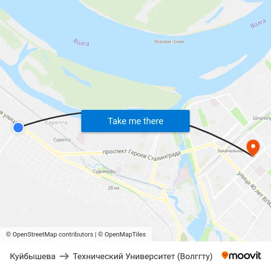 Куйбышева to Технический Университет (Волггту) map
