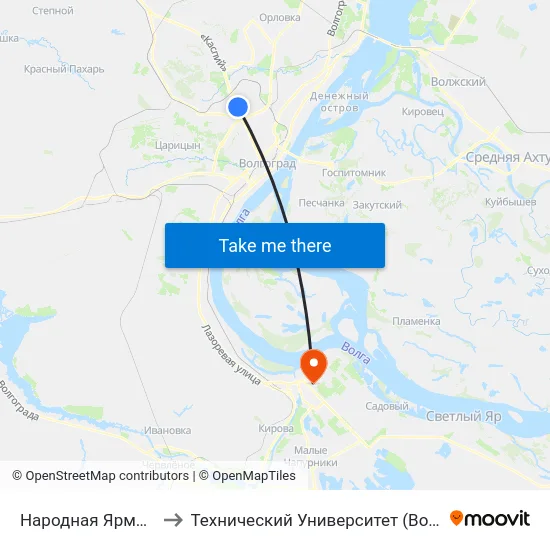 Народная Ярмарка to Технический Университет (Волггту) map