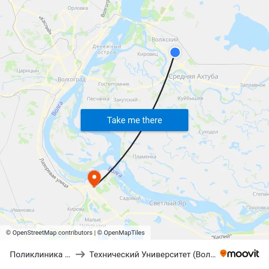 Поликлиника №5 to Технический Университет (Волггту) map