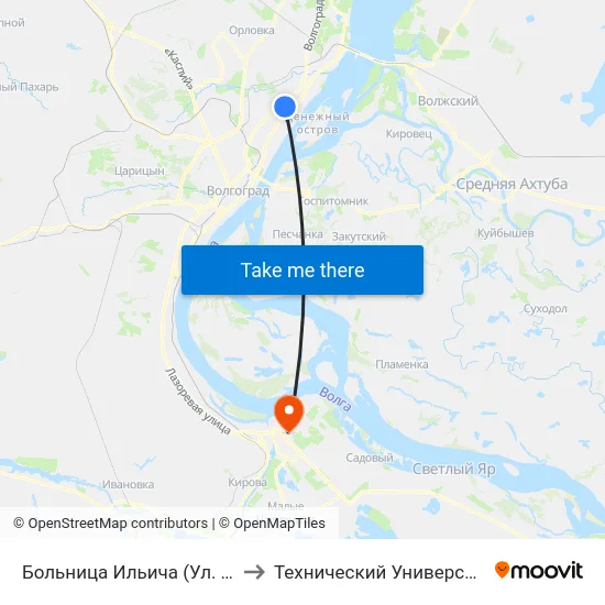 Больница Ильича (Ул. Таращанцев) to Технический Университет (Волггту) map