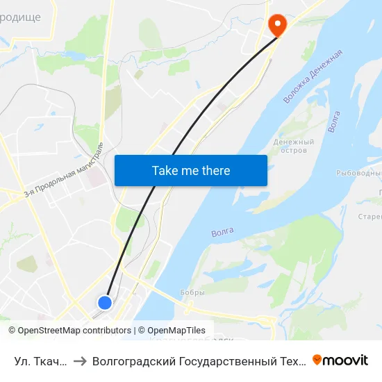 Ул. Ткачева (А) to Волгоградский Государственный Технический Университет map