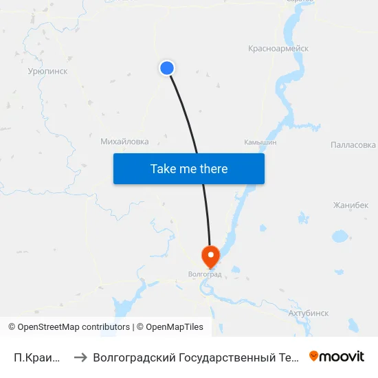 П.Краишево (А) to Волгоградский Государственный Технический Университет map
