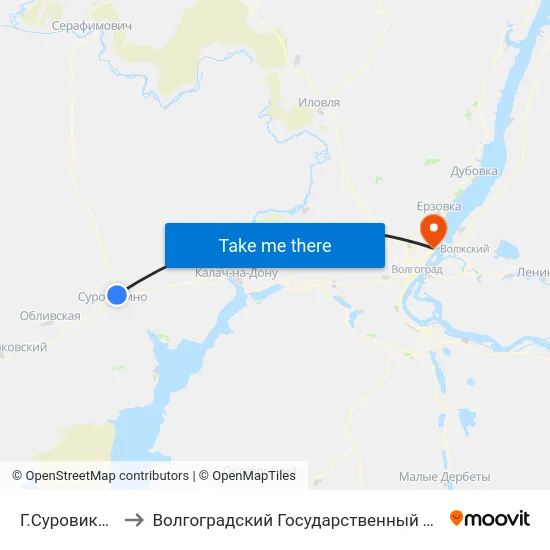 Г.Суровикино Тр. (Б) to Волгоградский Государственный Технический Университет map