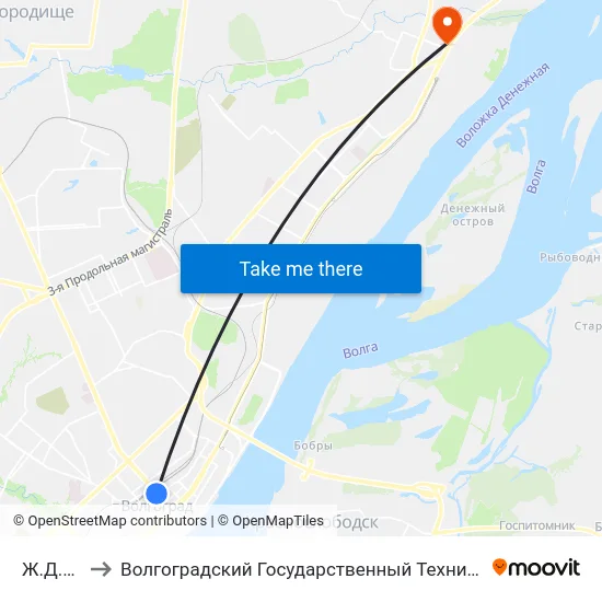 Ж.Д.В. (A) to Волгоградский Государственный Технический Университет map
